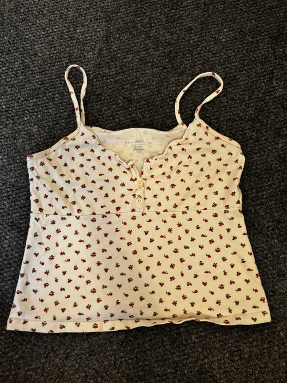 Brandy Melville Cream Floral Spaghetti Strap Tank with Red Print
